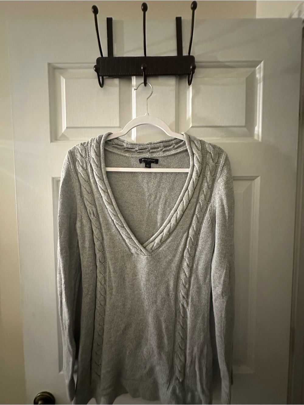 Banana Republic Light Gray Cable V-Neck Sweater